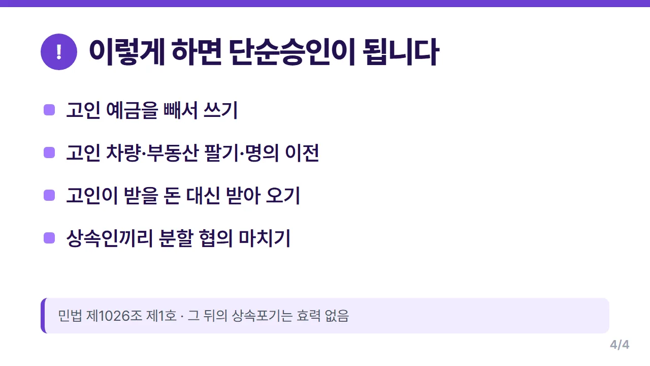 상속포기 전 예금 인출 차량 매도 채권 추심 등 단순승인으로 보는 행위 주의점